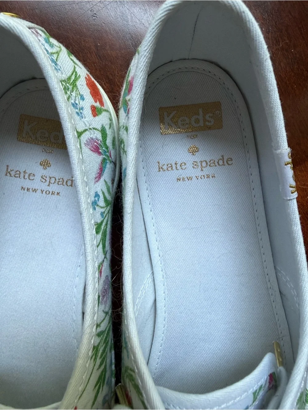 kate spade White Floral Canvas Sneakers with Multicolor Blooms and Hummingbirds